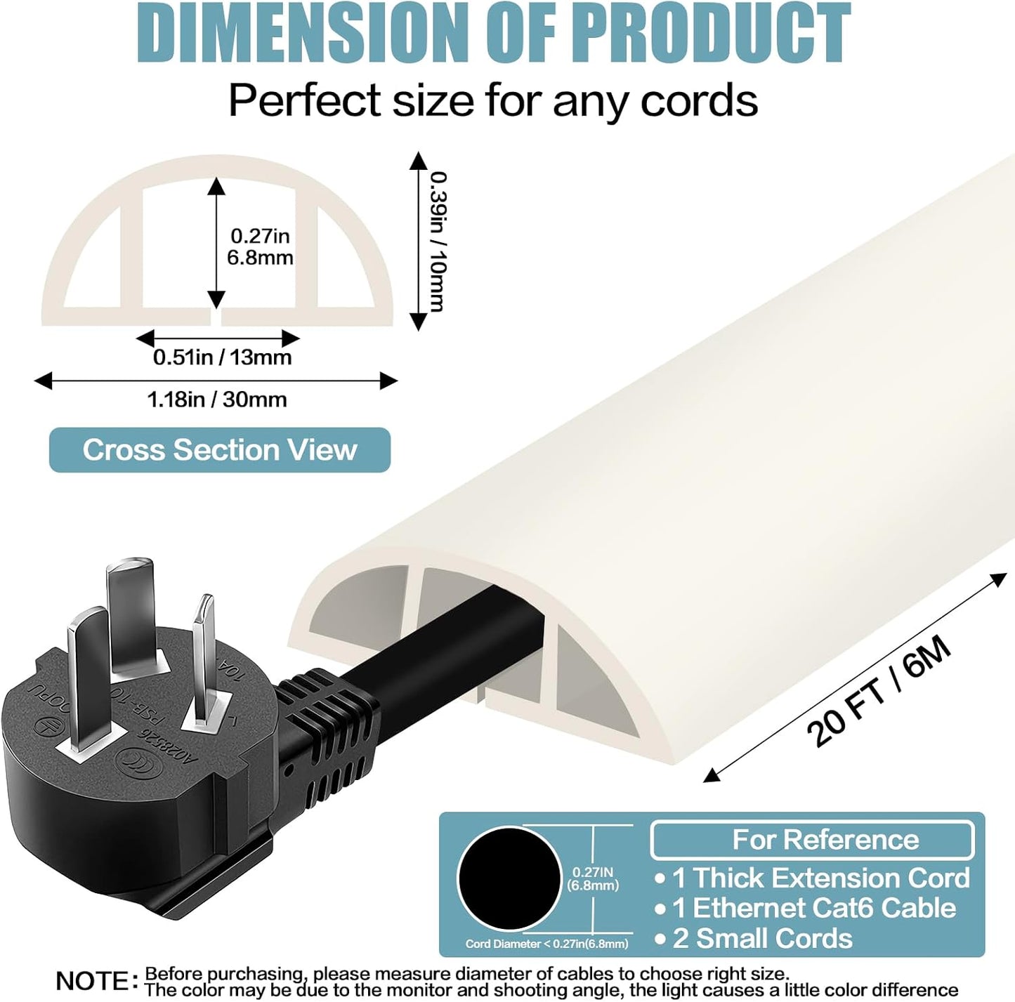 Cubierta cable piso autoadhesiva 10ft gestionar cables