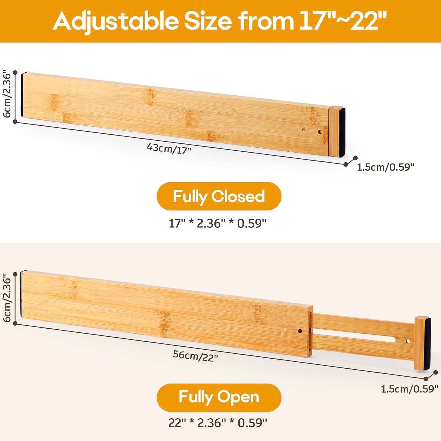 Separadores cajones bambú ajustables 17-22" set 4