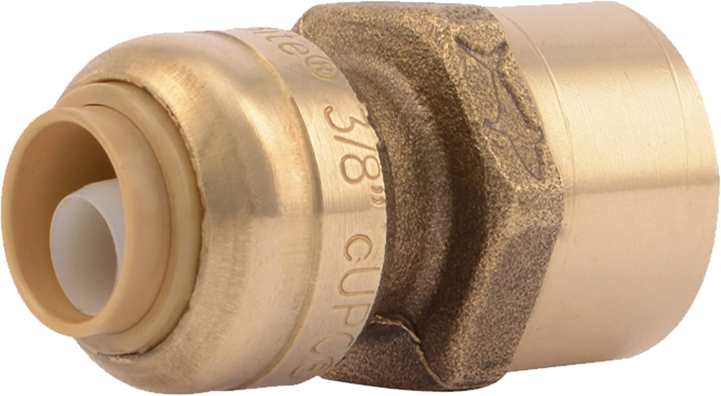 Adaptador FNPT 3/8x1/2 pulg latón para PEX cobre CPVC