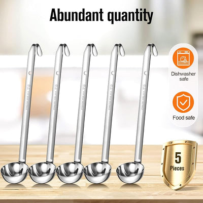 5 Cucharones Acero Inox Mango Largo para Cocina