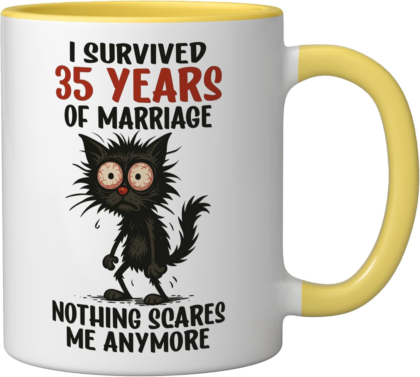 Taza Cerámica Aniversario 35 Años Amarillo Blanco