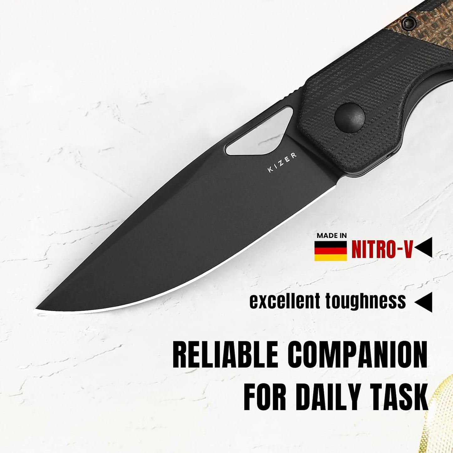Cuchillo plegable EDC hoja nitro v 3.36pulg mango G10 con