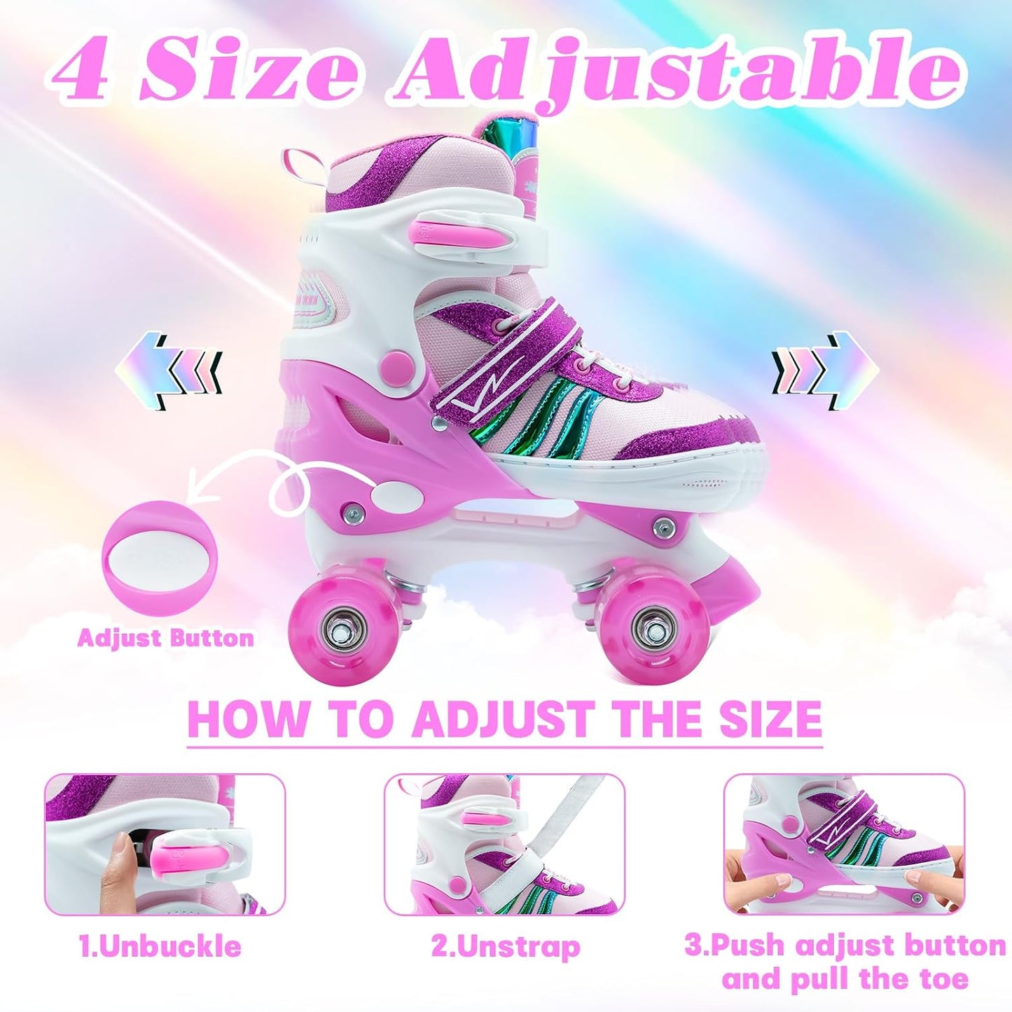 Patines ruedas ajustables con luces para niños