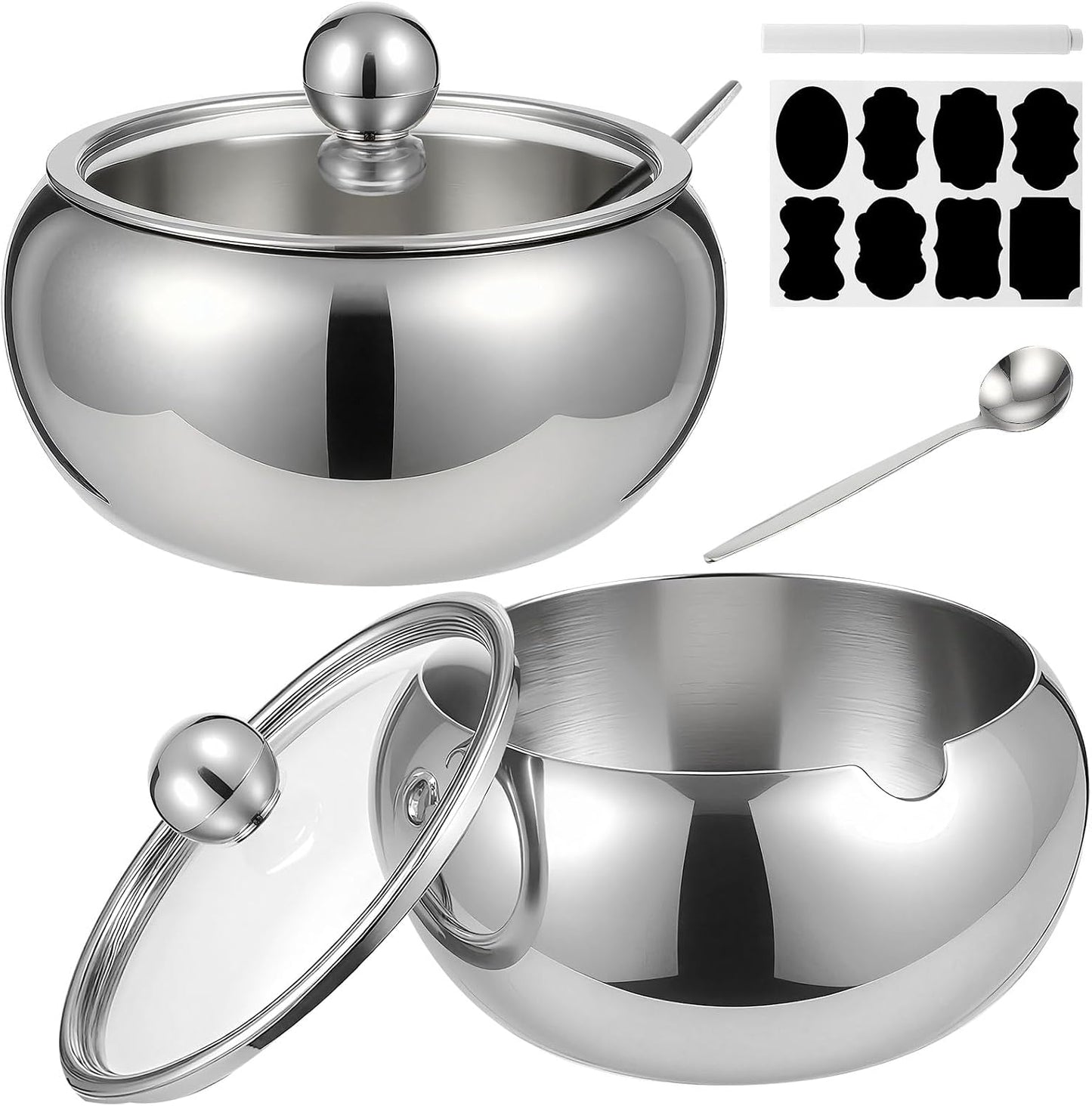 Set 2 Azucareros 12oz Acero Inox con Tapa y Cuchara