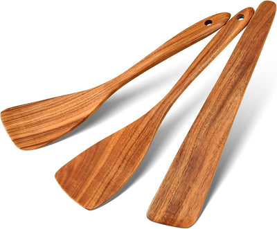 Set 3 espátulas madera teca natural plana y raspatorta