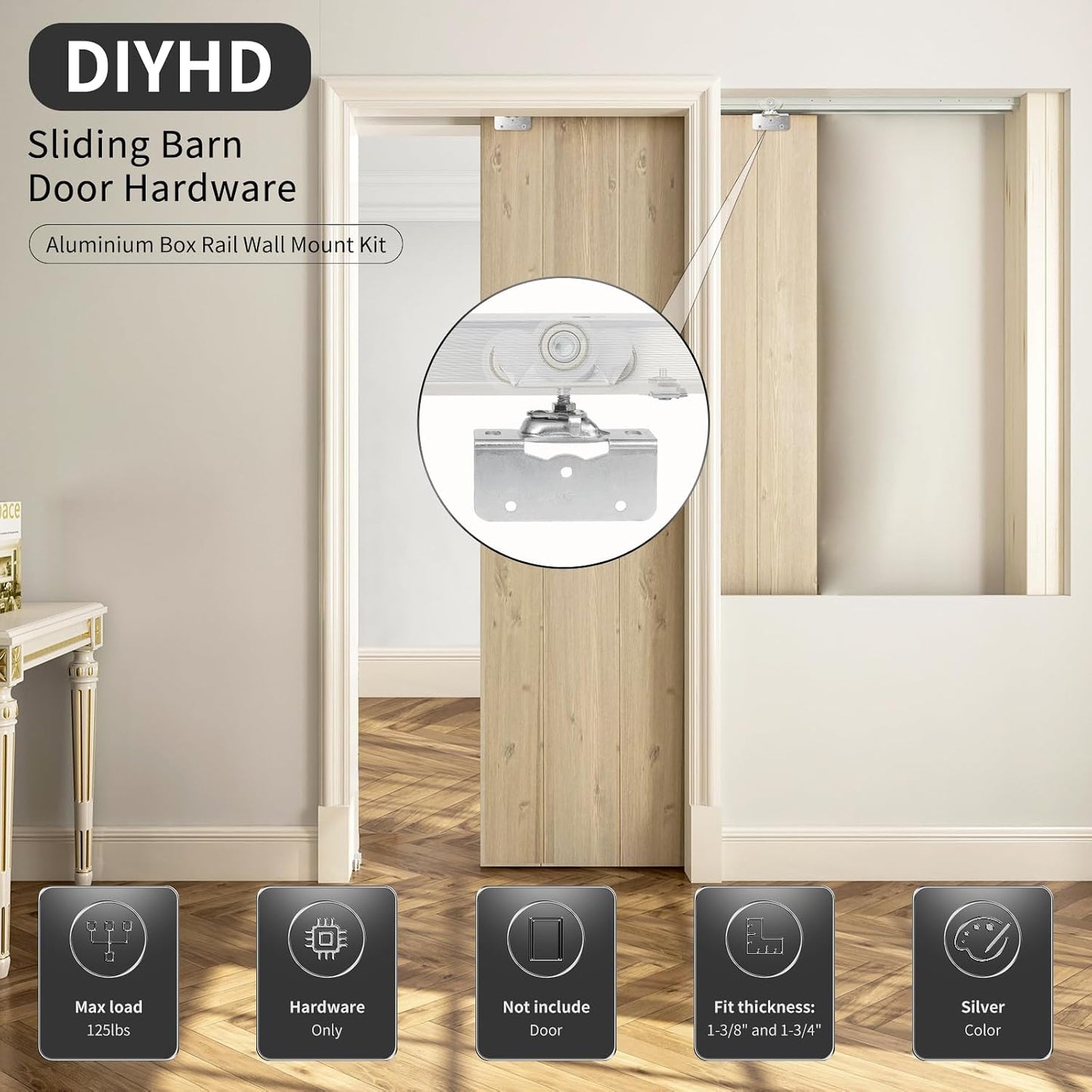 Kit riel puerta bolsillo aluminio 60 hardware deslizante