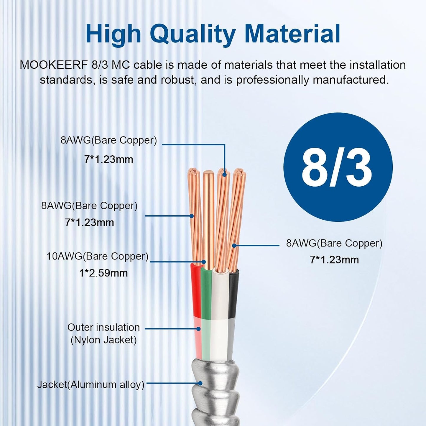 Cable MC 8/3 con tierra 100pies cobre puro armadura aluminio