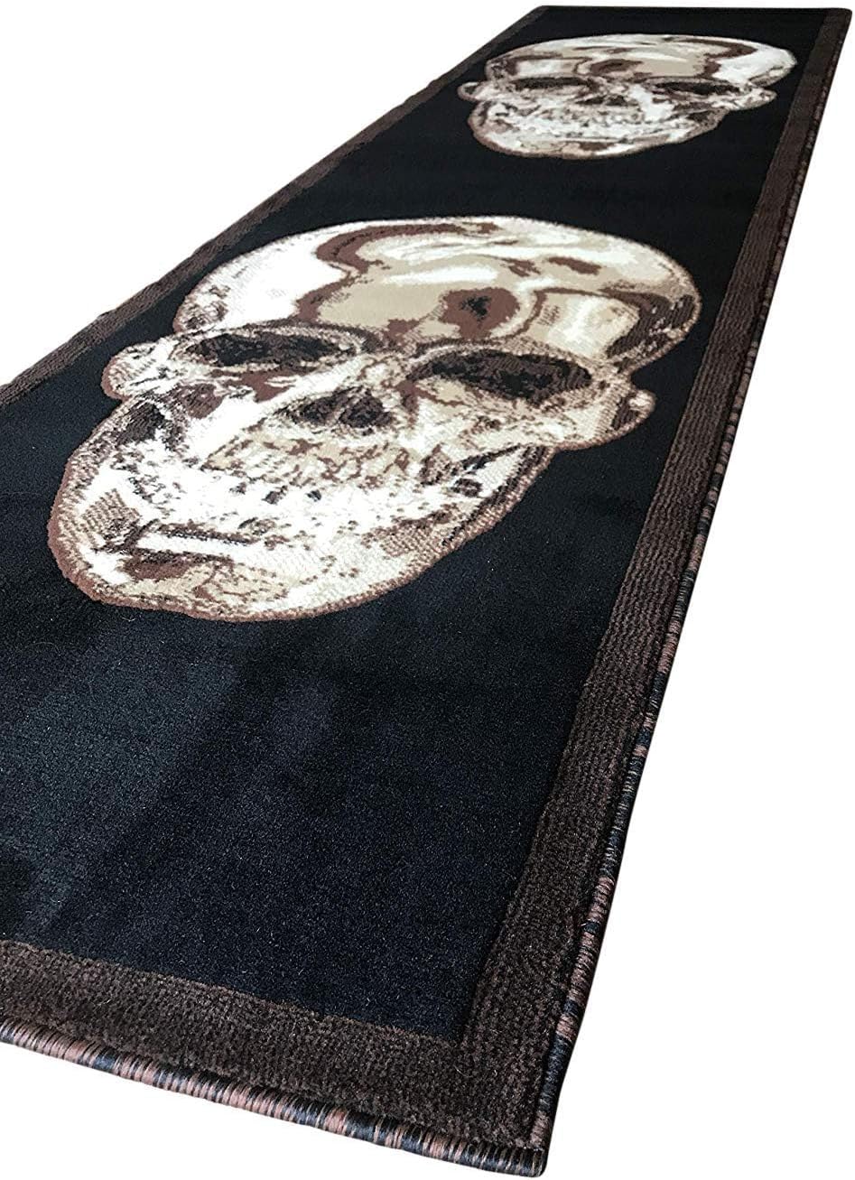 Alfombra calavera marrón y negro tamaño king 2x7.3ft