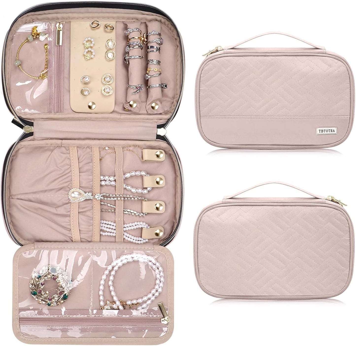 Estuche organiz. joyas collares aretes anillos rosa