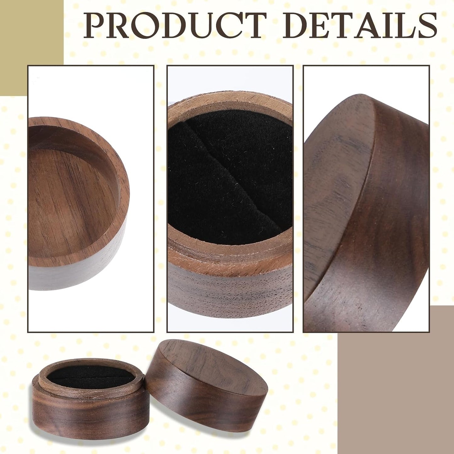 Caja anillos madera redonda 2" para hombres mujeres