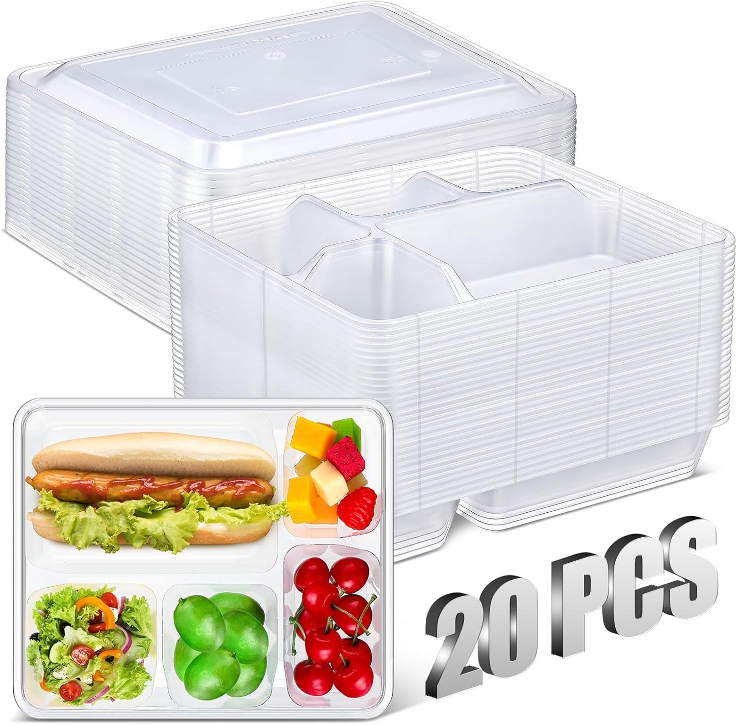 20 Pzas Cajas Bento Almuerzo Tapas Divididas Apilables
