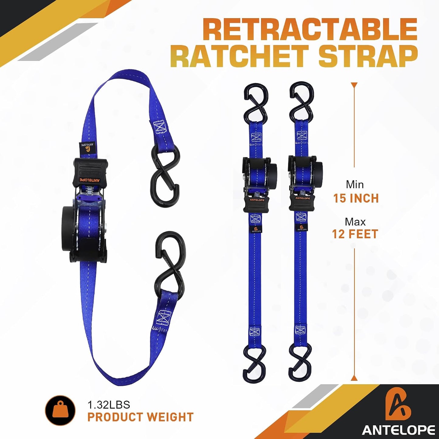 4 Correas Trinquete Retráctil 1" x12ft 1500lb Resistencia