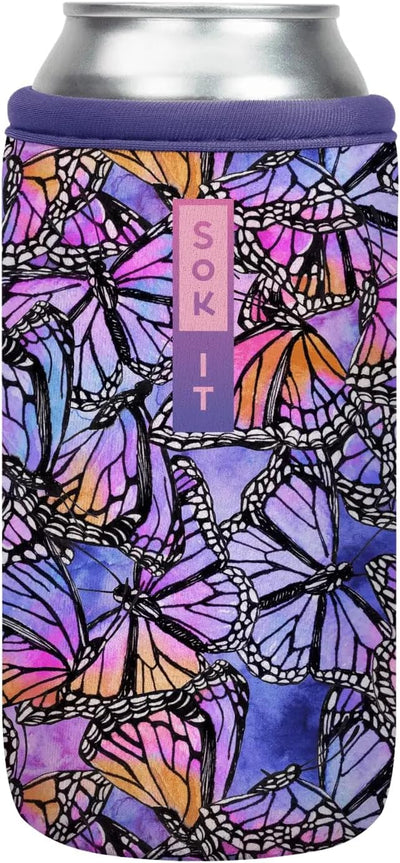 Funda neopreno aislada para lata 16oz galaxia mariposas