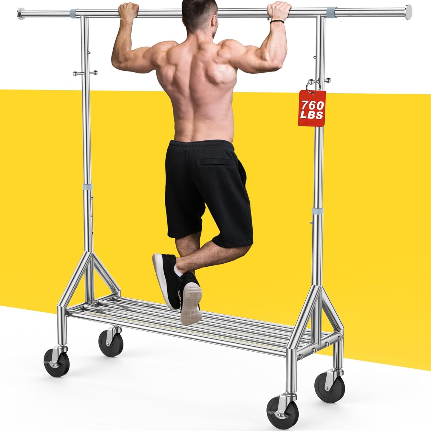 Perchero acero inox 760lb ruedas resistentes extensible