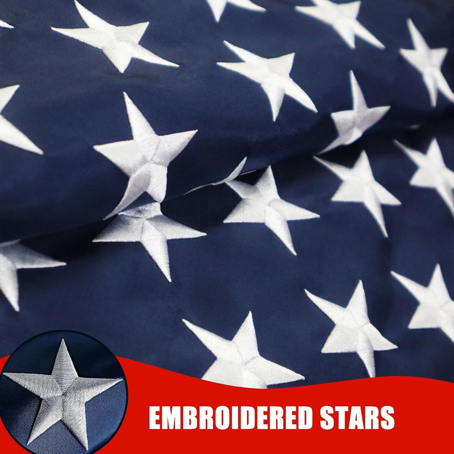 Bandera EE.UU. 2x3ft ojales latón estrellas bordadas