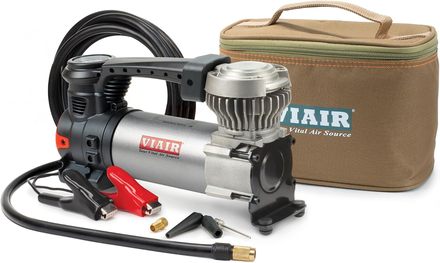 Compresor aire portátil y medidor presión digital plateado