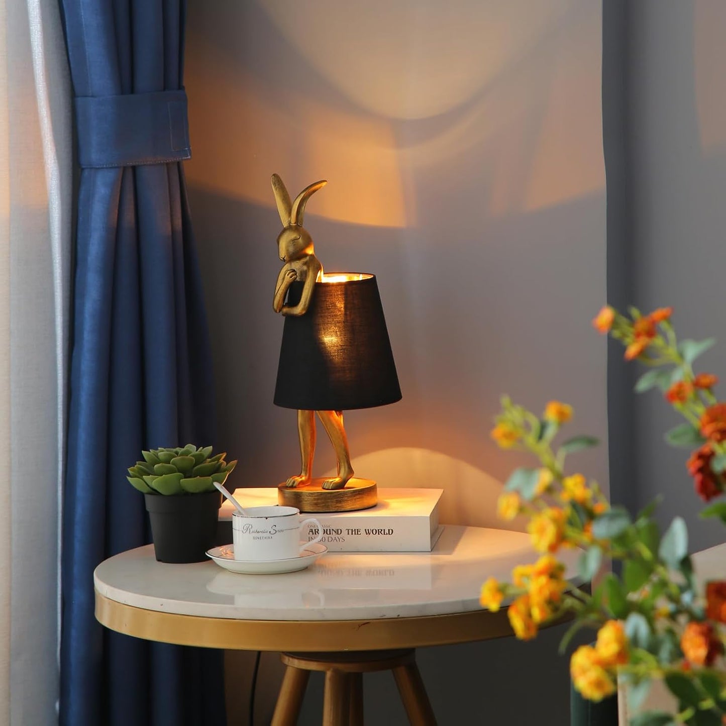 Lámpara mesa LED forma conejo resina 40cm