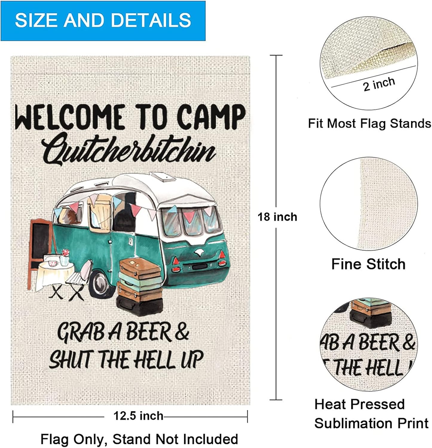 Bandera de camping Shut the Hell Up para remolque