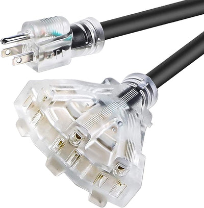 Cable extensión 12/3 25ft negro 3 tomas SJTW 12 AWG