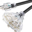 Cable extensión 12/3 15 ft negro 3 tomas SJTW 12 AWG