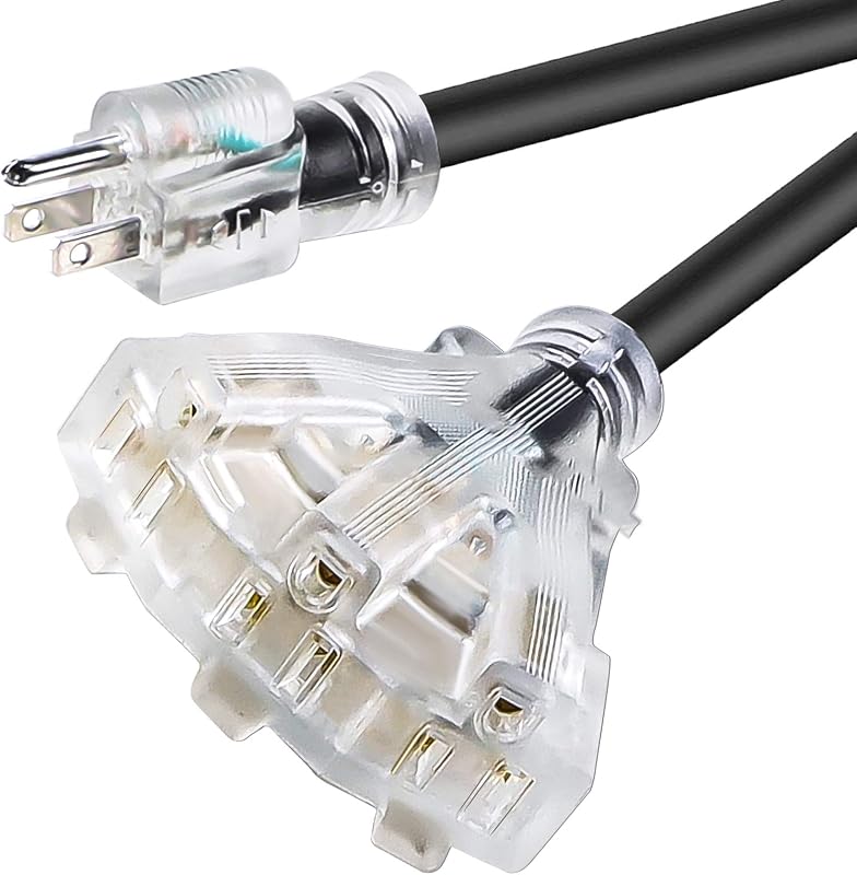 Cable extensión 12/3 15 ft negro 3 tomas SJTW 12 AWG