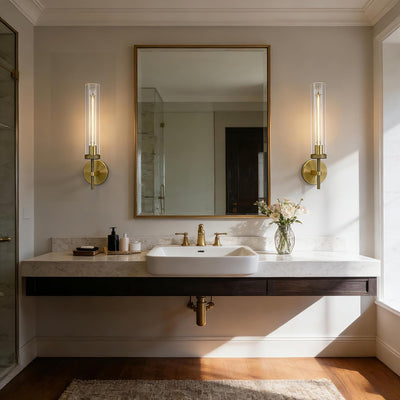 Apliques de latón con tubo vidrio dorado para baño y sala