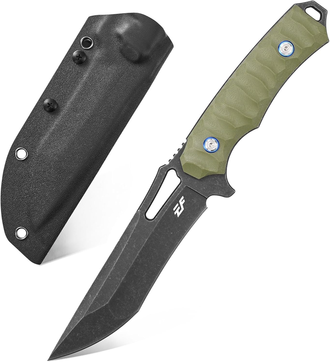 Cuchillo fijo hoja DC53 mango G10 EDC con funda Kydex verde