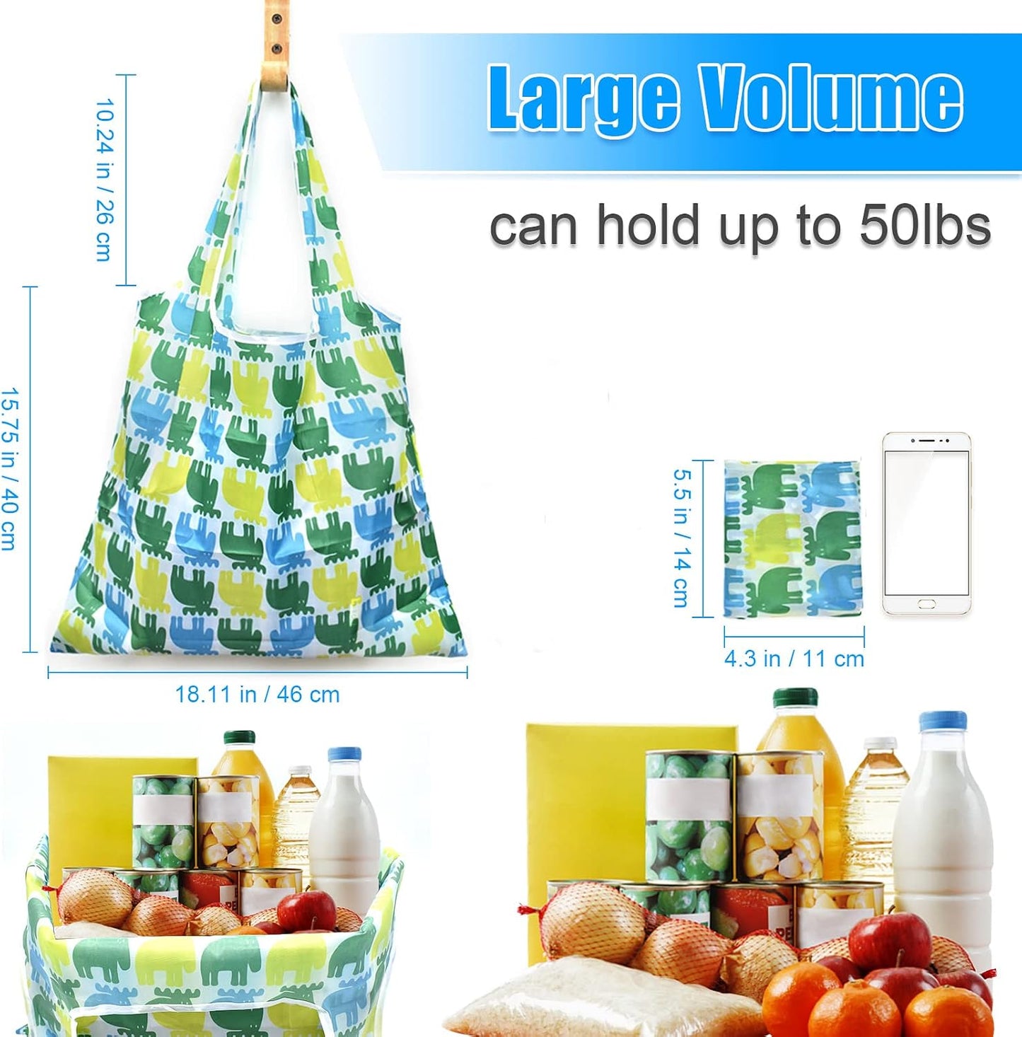 6 bolsas comestibles reutiliz. extragrandes 50lb plegables