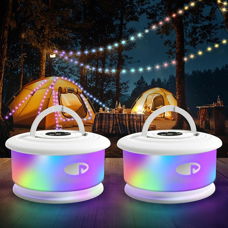 2 Pzas Luces RGB Campamento 3en1 19 Modos Recargable Blanco