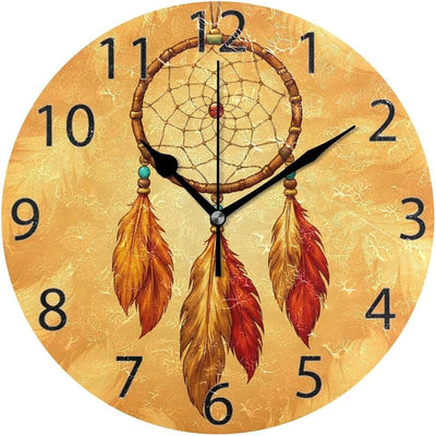 Reloj pared redondo atrapasueños étnico sin tictac decorativo