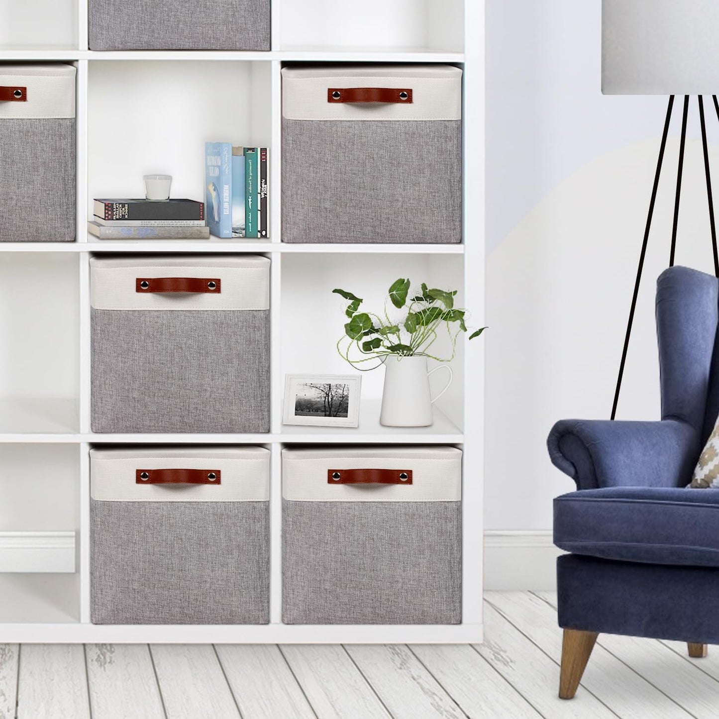Cestas organizadoras tela 13x13x13" asas plegables gris