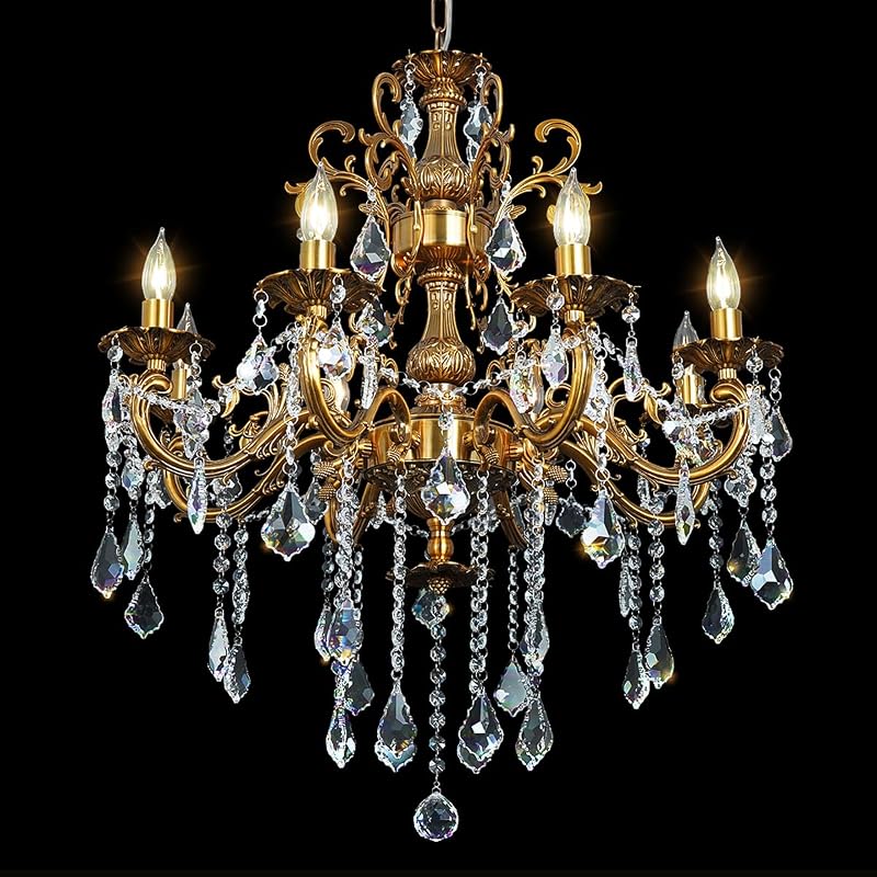 Candelabro cristal dorado 8 luces isla comedor 27pulg