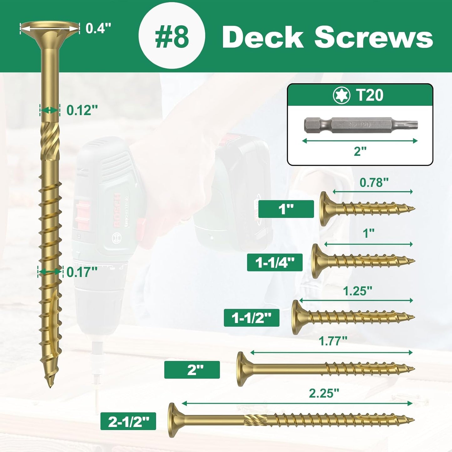 Tornillos Star Drive #8x1 para madera 100pzas color dorado