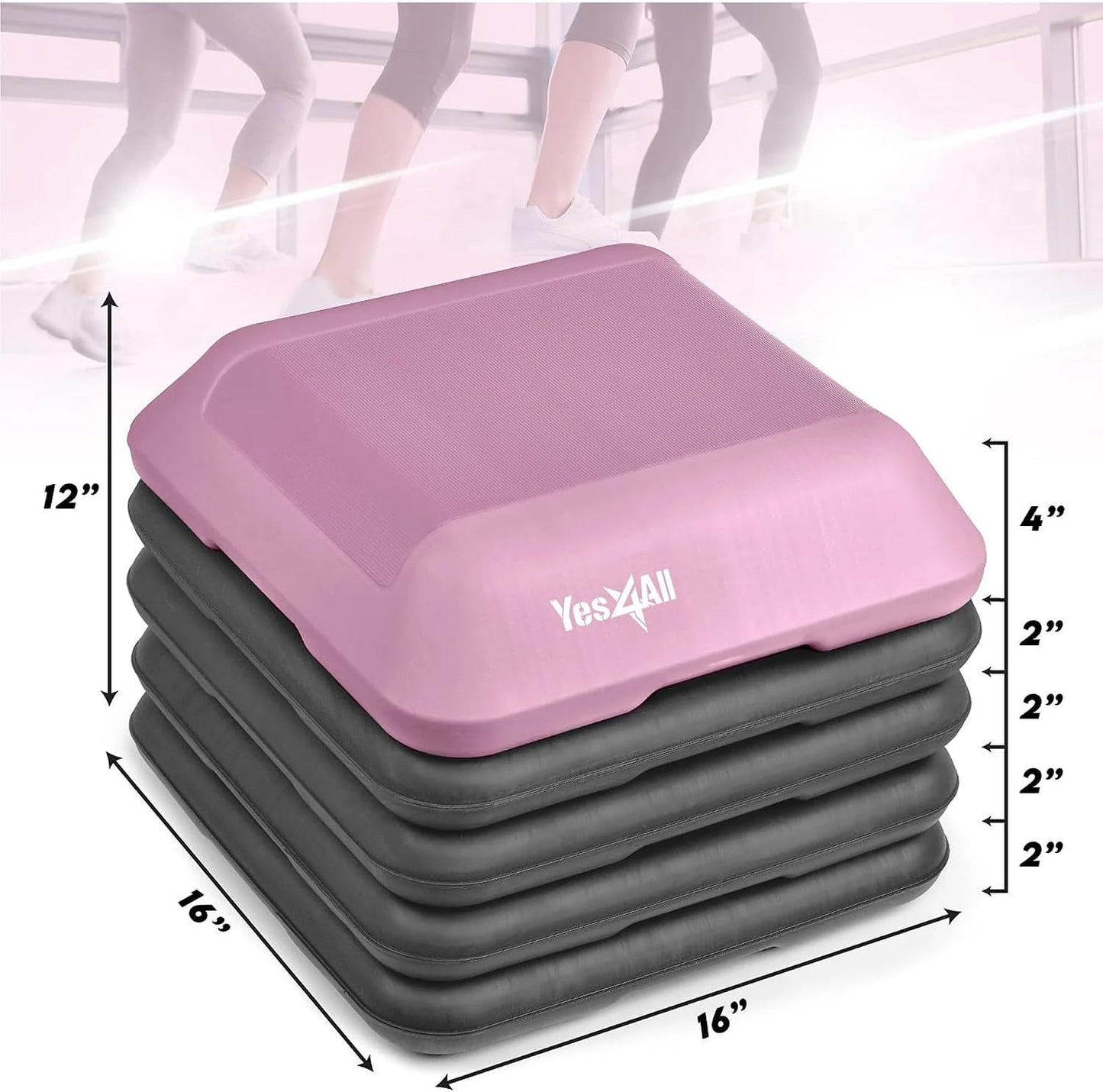 Plataforma aeróbica ajustable 16x16pulg 4-6-8-10-12pulg