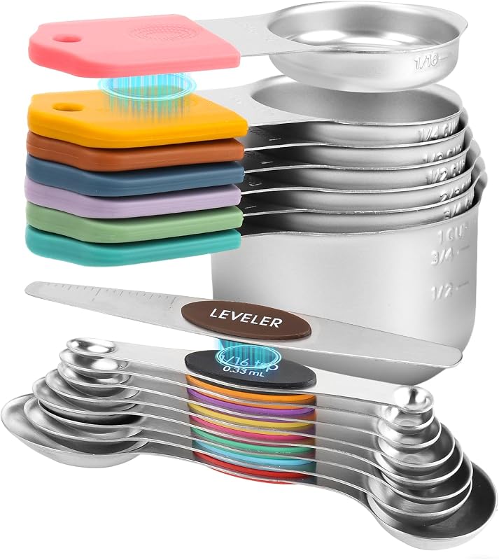 Set 16 Pzas Tazas y Cucharas Acero Inox Magnéticas