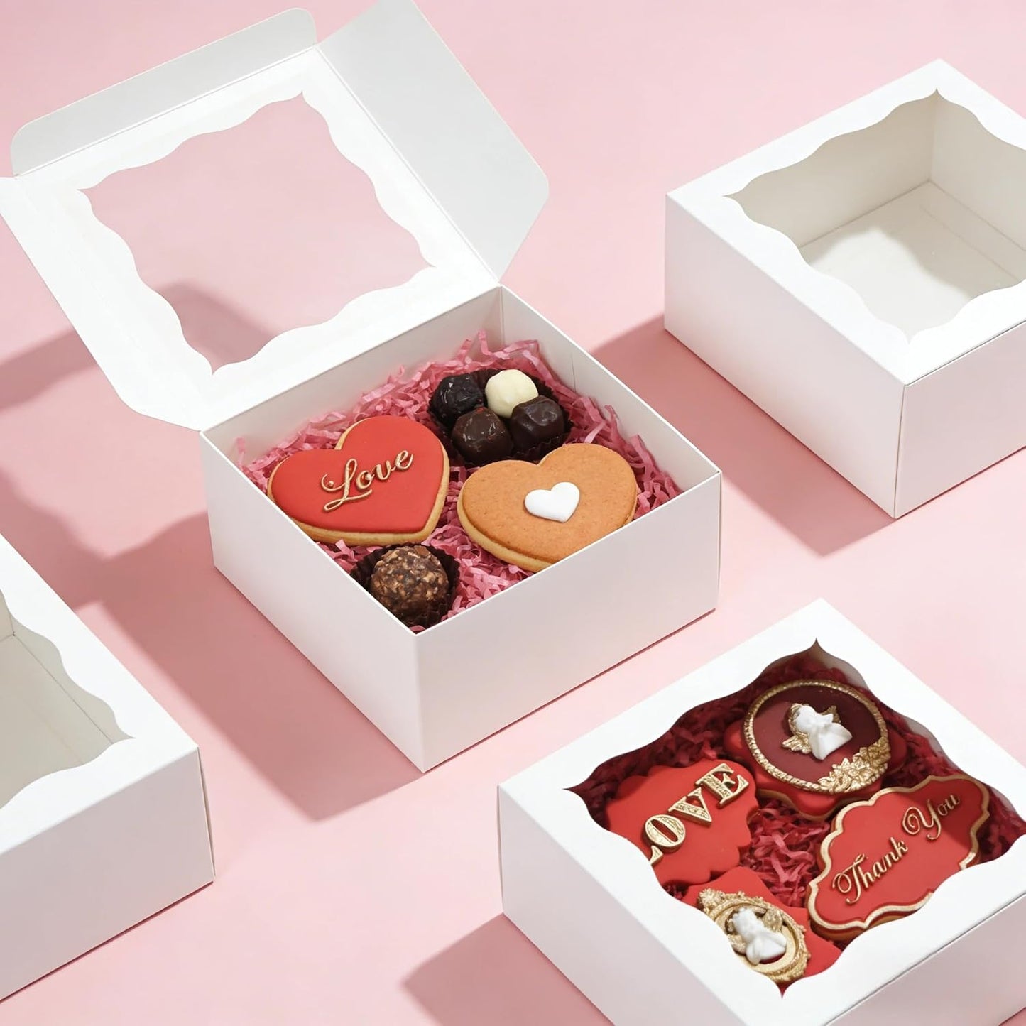 20 Cajas Dulces 5x5x2.5pulg con Ventana Blanco