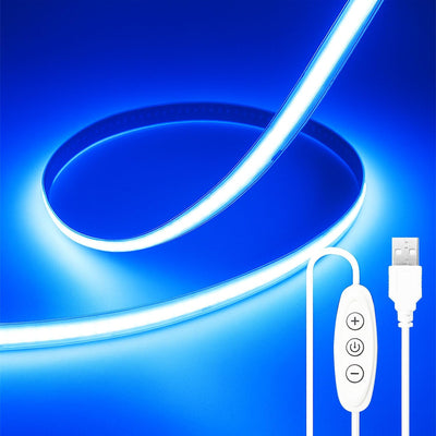 Tira luz LED COB azul 6.6pies USB 5V 640LED CRI93 flexible