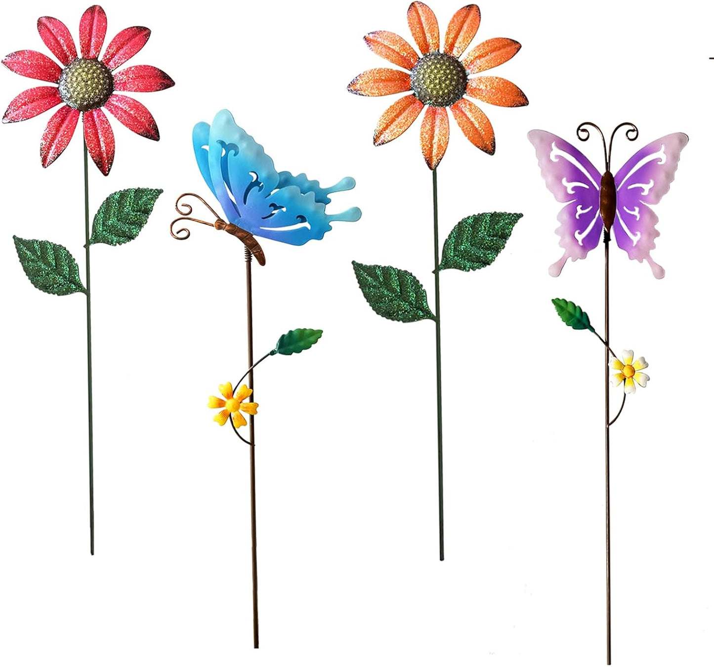 4 Estacas Metal Flores Decorativas Jardín Primavera