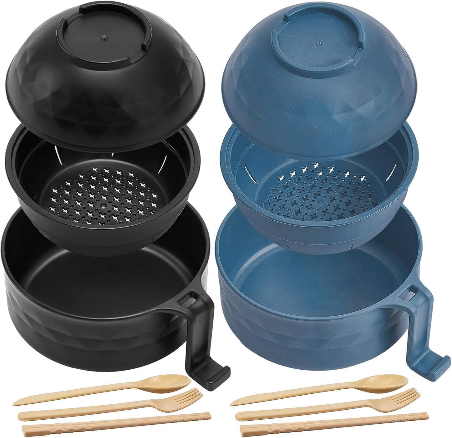 2 Set Tazón Ramen 40oz Fibra Trigo Negro