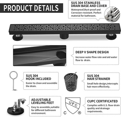 Drenaje lineal ducha 32pulg acero inox 51l/min negro mate