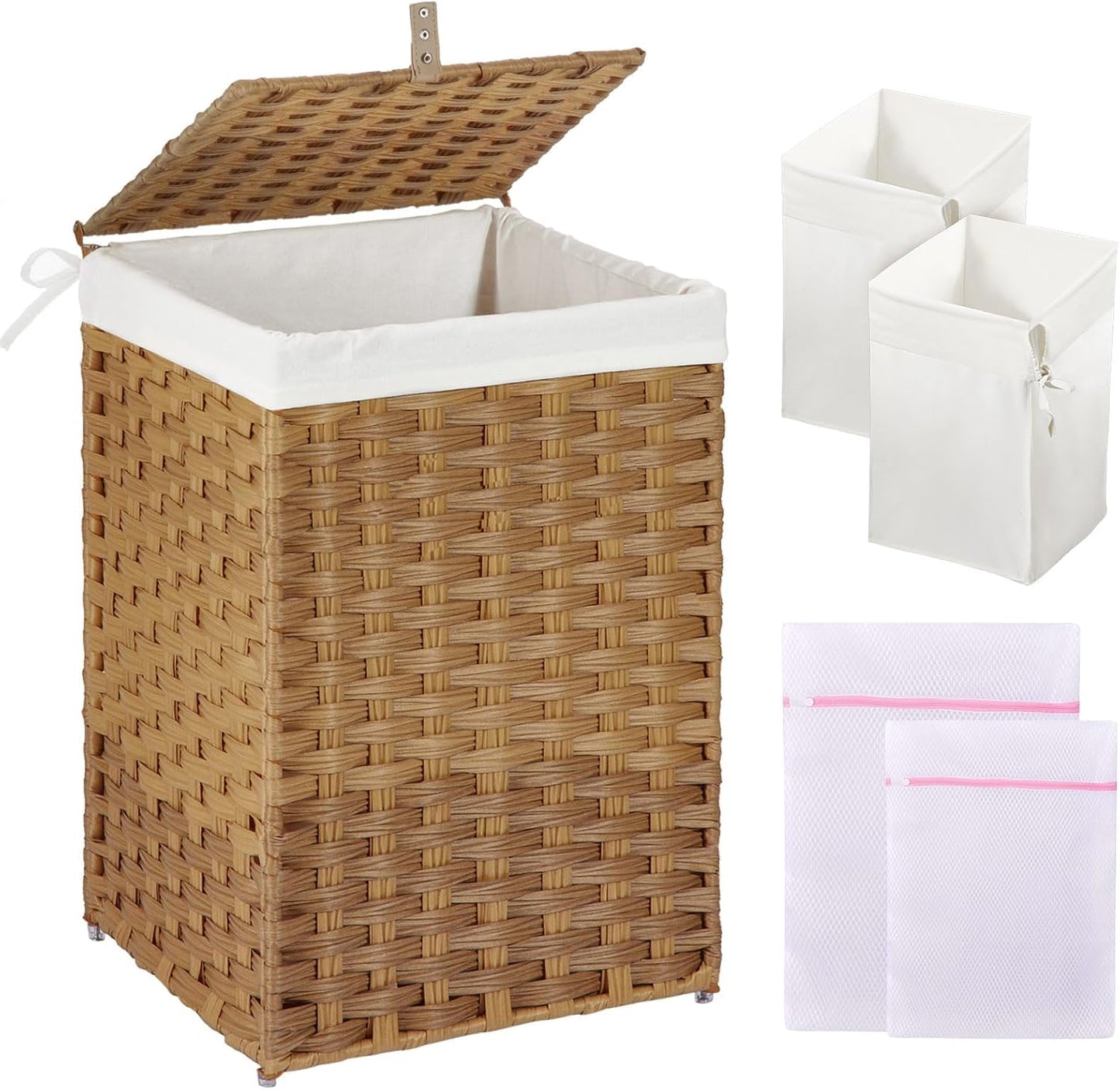 Cesta ropa con tapa 60L malla ratán sintético