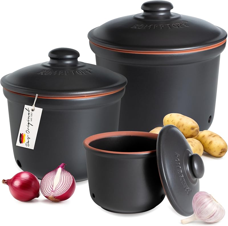 3 Pzas Vasijas Arcilla para Conservar Papas Cebolla Negro