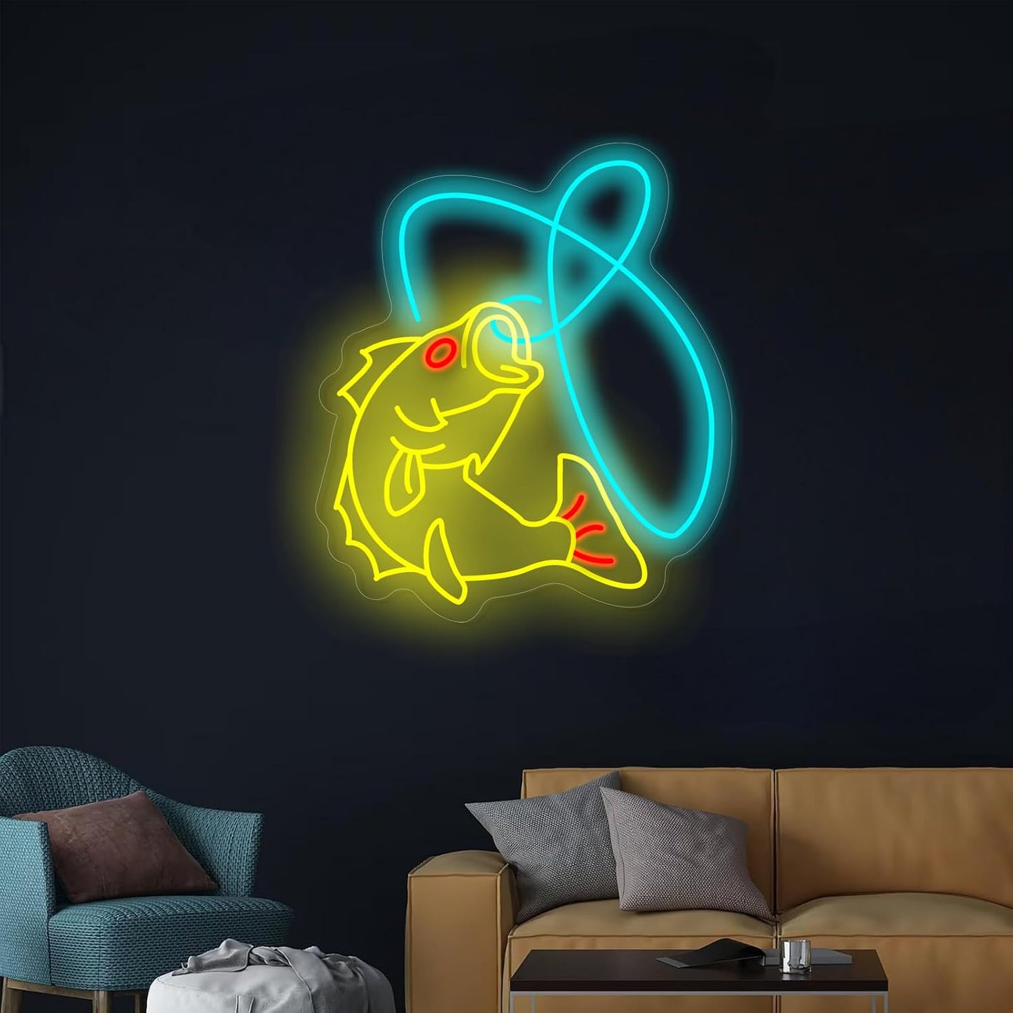 Letrero neón pesca regulable con luces LED USB para tienda yate