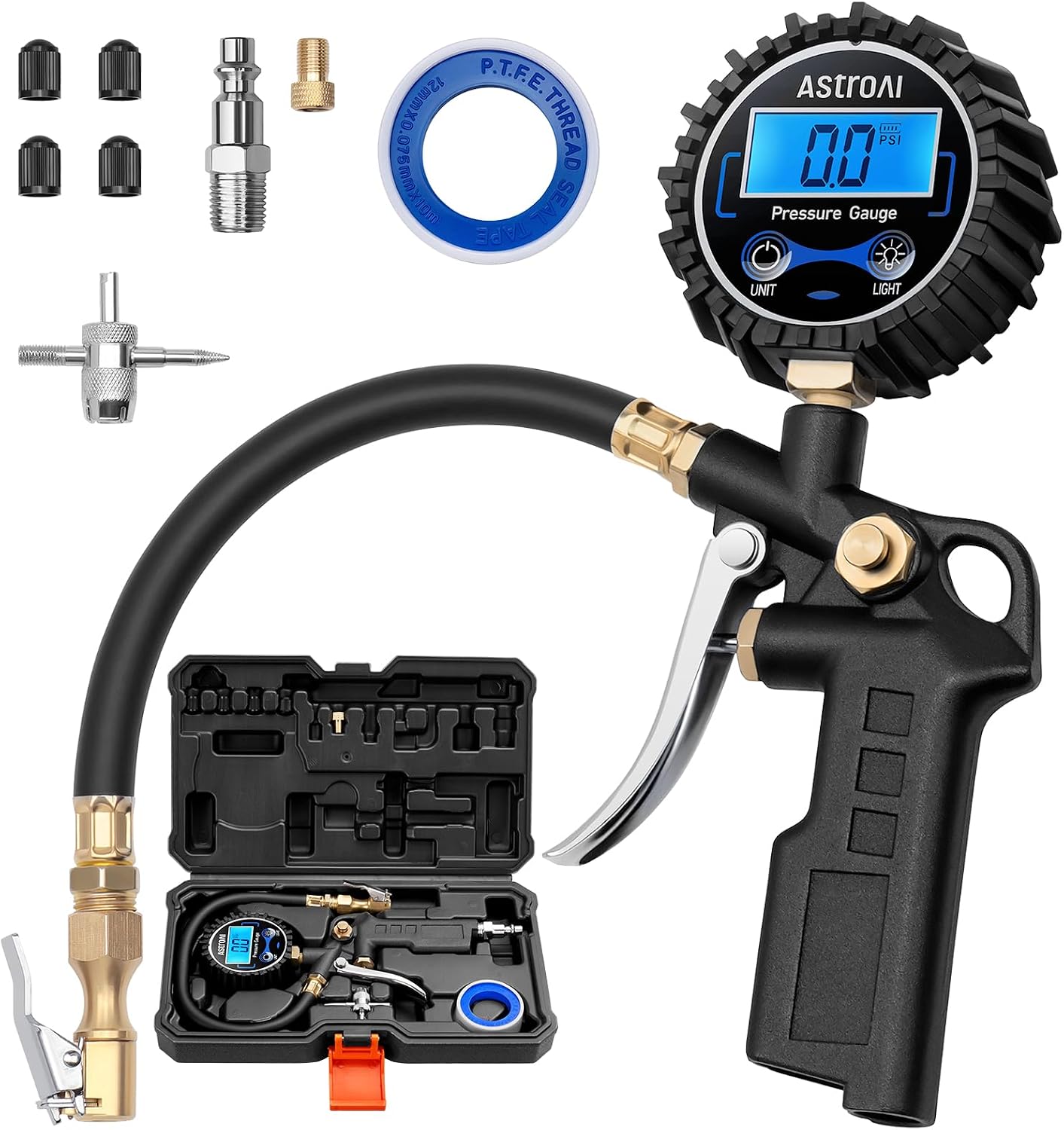 Medidor neumático digital 3-250 PSI con inflador