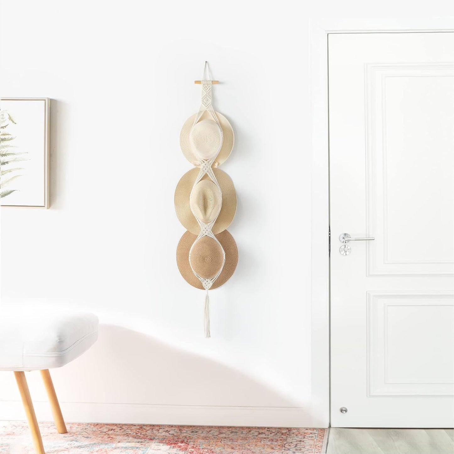 Perchero sombreros macramé para pared soporte boho