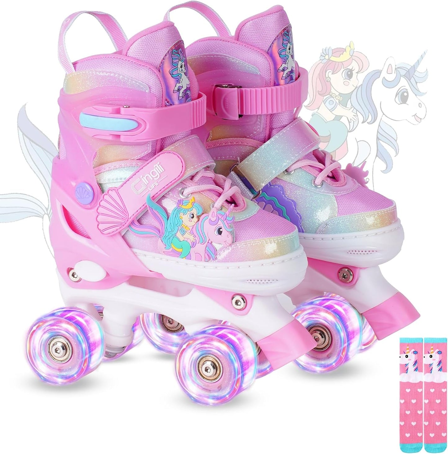 Patines ajustables para niñas con luz unicornio y sirena