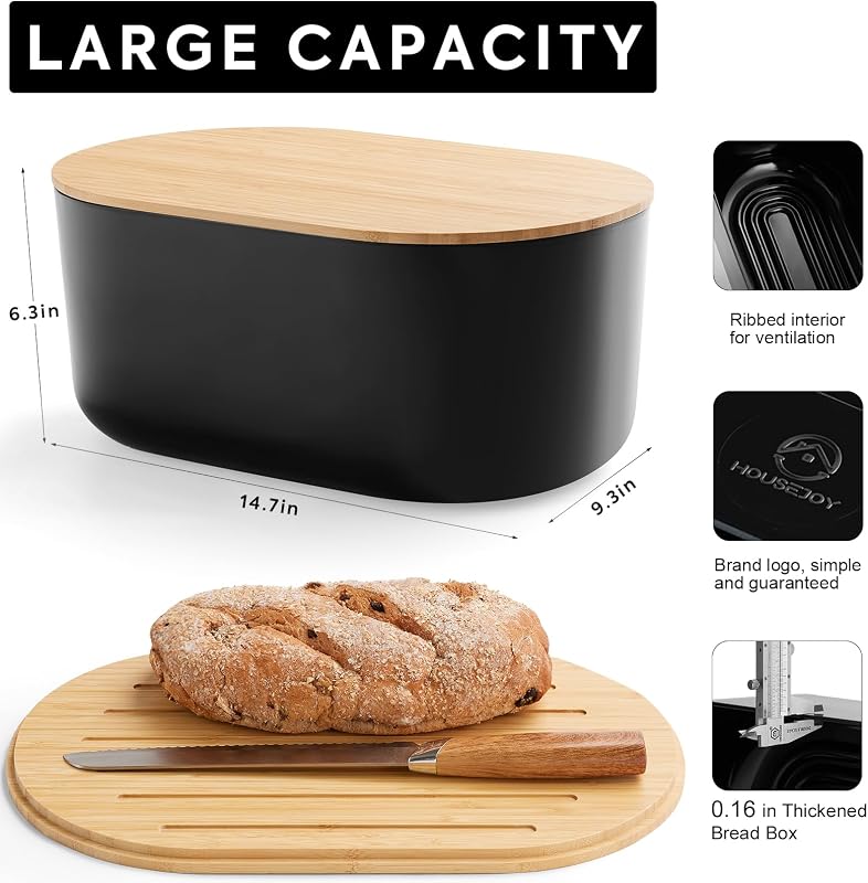 Caja pan fibra con tapa tabla cortar almacenamiento negro