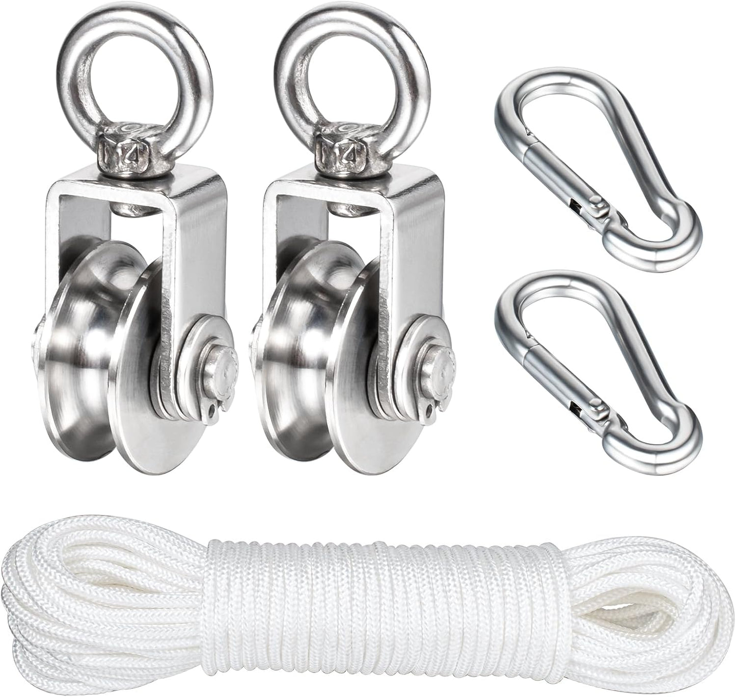 Polea acero inox M25 cuerda nailon 65.6ft clips