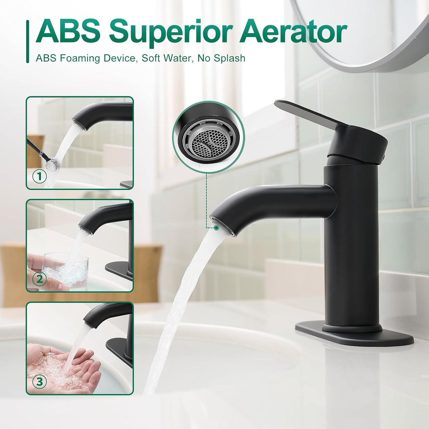 Grifo baño negro mate mango acero inox 1 o 3 agujeros