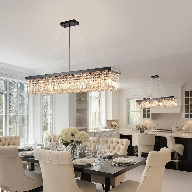 Candelabro cristal negro 10 luces para comedor y cocina